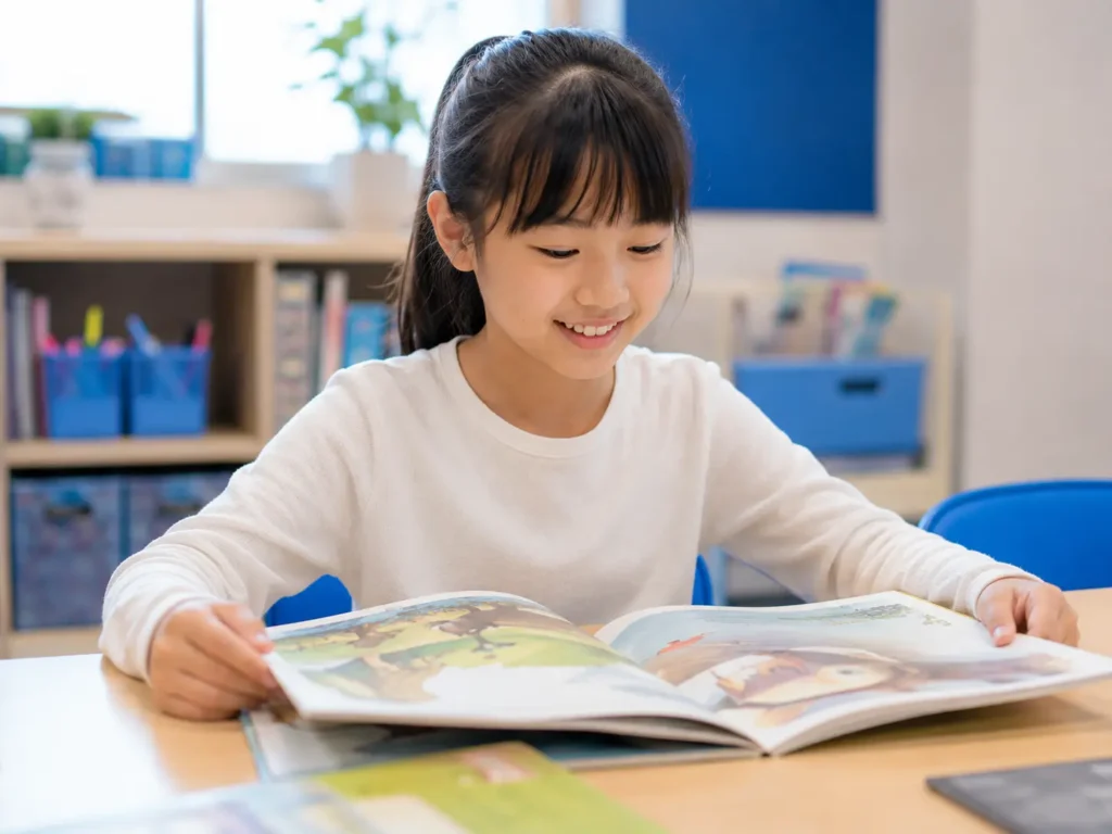學生開心閱讀英文故事書
