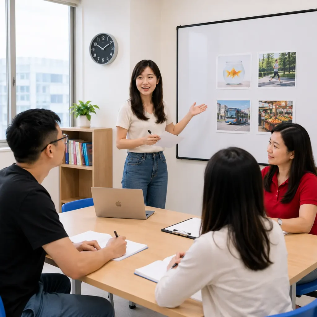 CELTA 學員進行教學實作，培訓師觀察