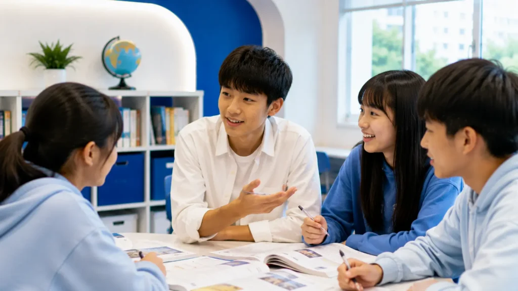 岑英美語學生在 communicative English 課堂中進行英語討論與互動學習