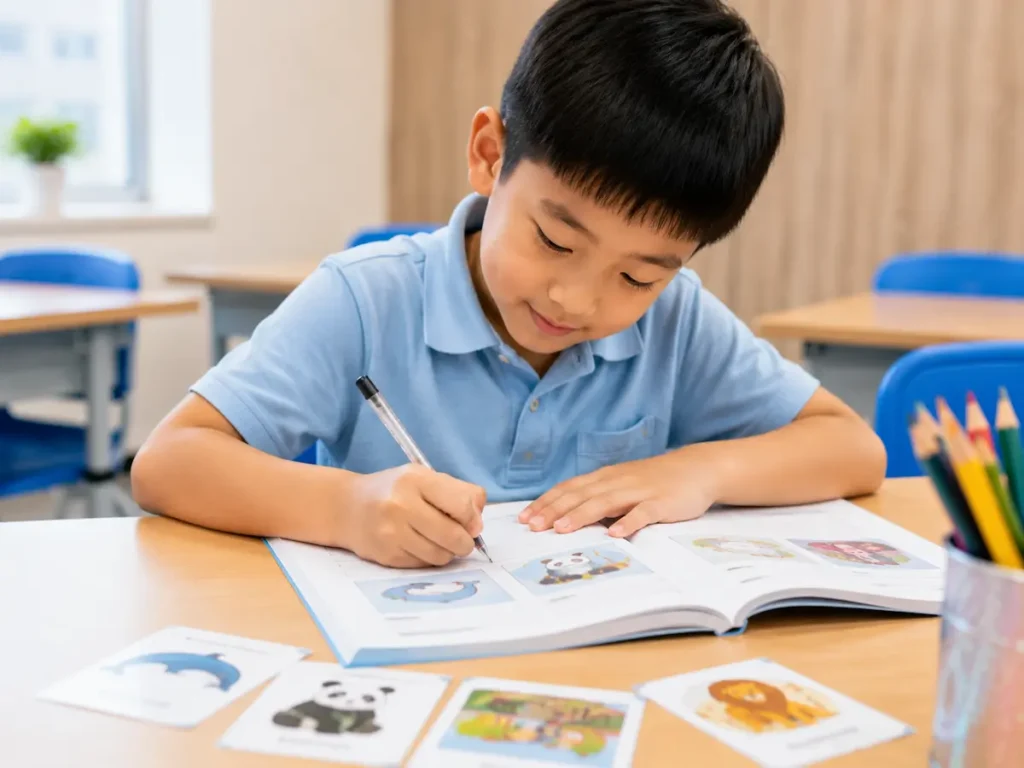 Pre-A1 Starters 課程中孩子練習英文字母、常見單字與簡單句子