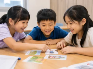 兒童合作完成劍橋英語任務卡