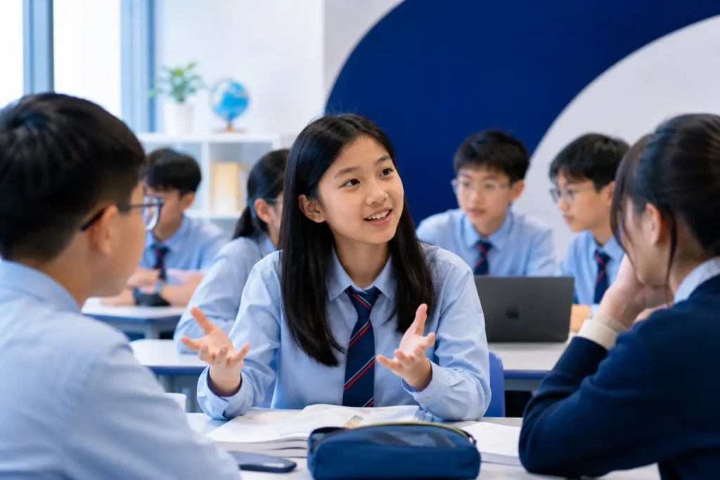 雙語學校學生使用英文進行課堂討論