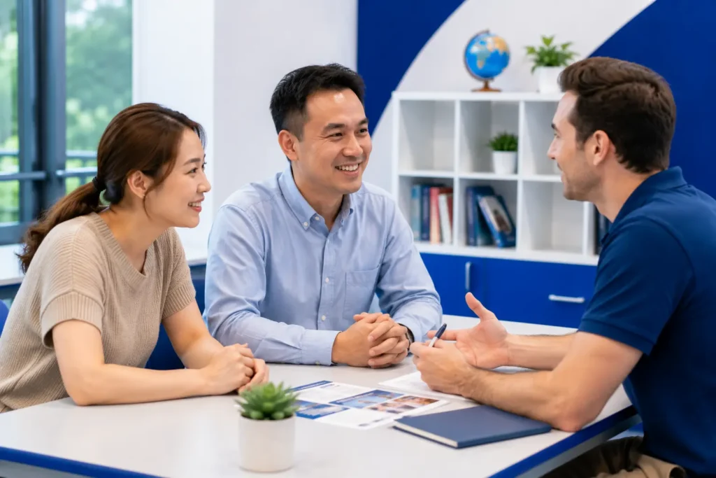 家長與老師討論孩子英文學習進度