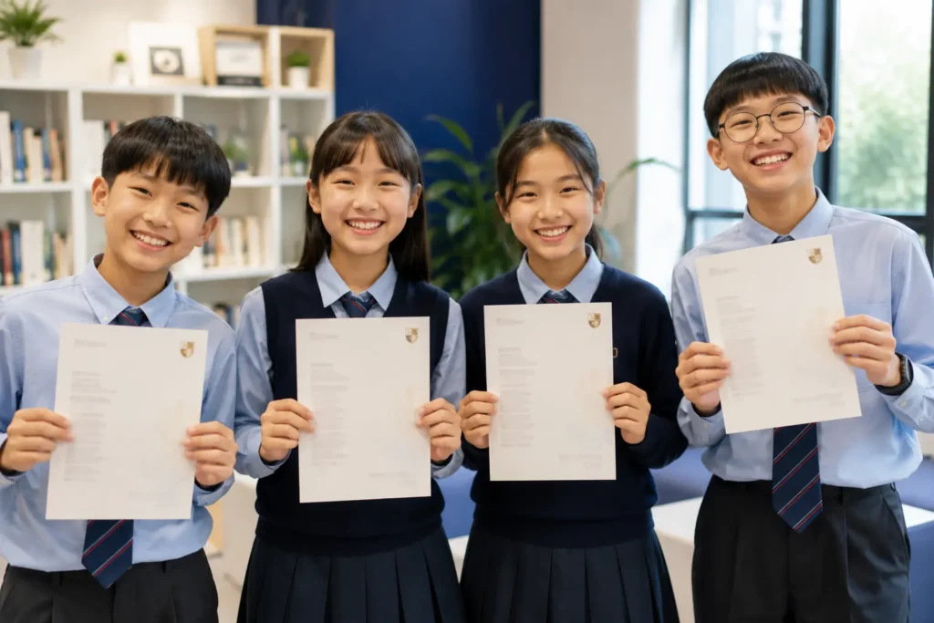 學生開心展示劍橋英語證書