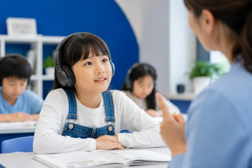 學生專心聆聽英文老師指令