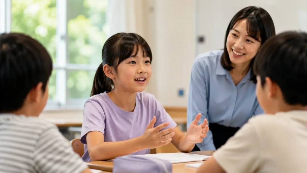 孩子在課堂中使用英文溝通