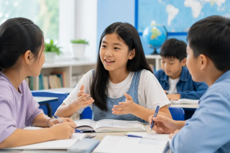 學生在英文課堂中進行討論
