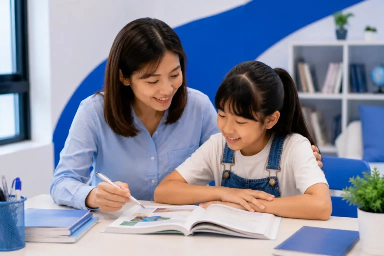 家長陪伴孩子了解考試內容