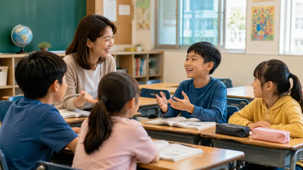 Public school students learning English together.