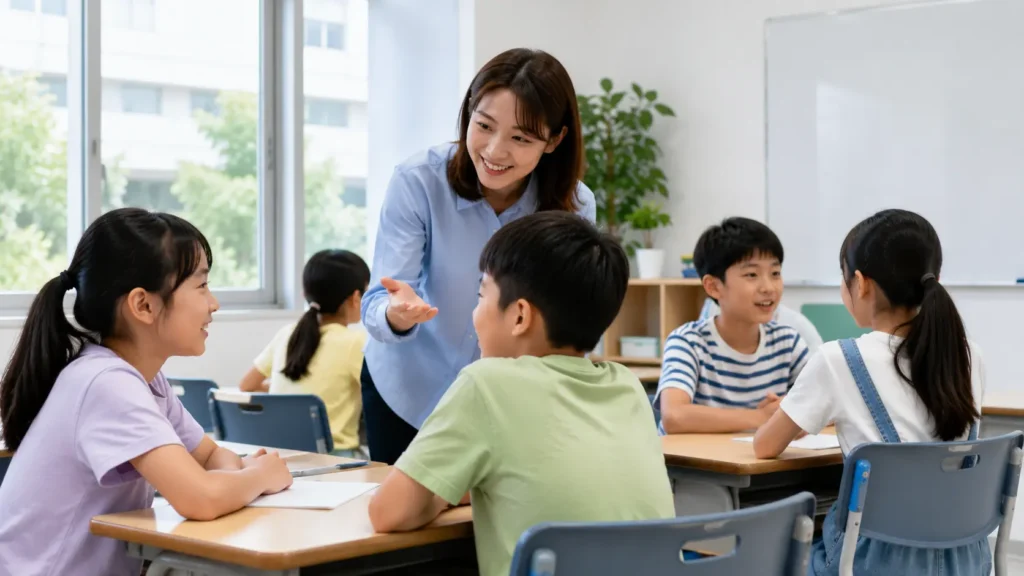 Students practicing spoken English.