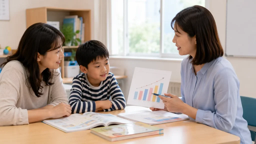 老師與家長討論孩子英文學習進度